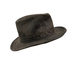 Indiana Jones Adventurewear Brown Waxed Cotton Blend Fedora Safari Hat Mens‎ L